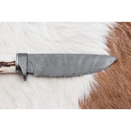 Damaskos metsästysveitsi 11,8 cm saksanpähkinä/poronsarvet