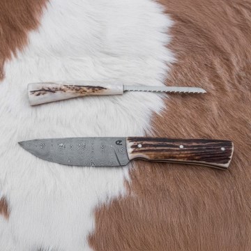 Damaskos metsästysveitsi minisahalla 11 cm poronsarvet