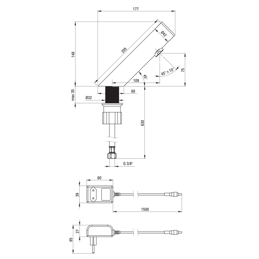 Deante BQR_P28V - Kosketusvapaa altaan hana SENSE 230/6V kiillotettu teräs