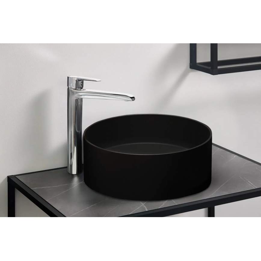 Deante CQS_NU4S - Tason päälle asennettava pesuallas SILIA Ø 36 cm, graniitti/musta
