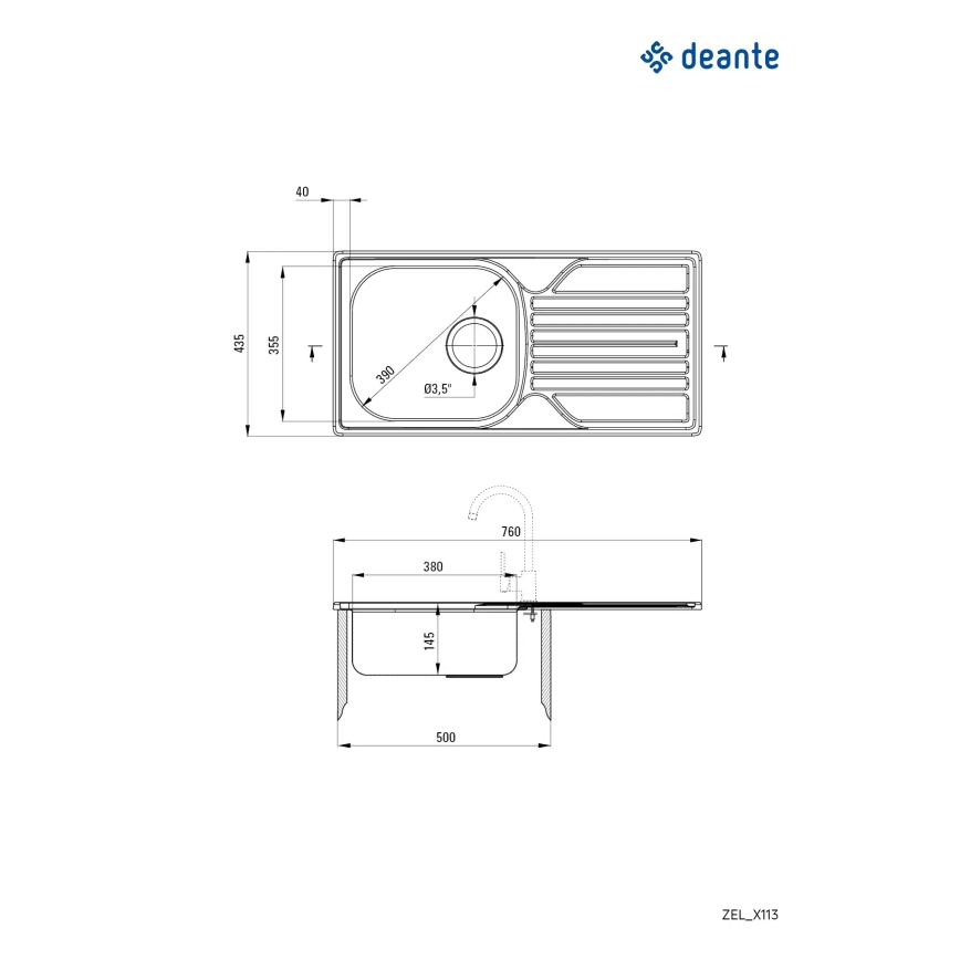 Deante ZEL_0113 - Keittiön pesuallas LEGATO 43,5x76 cm satiini