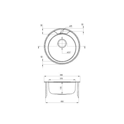 Deante ZHC_0813 - Keittiön pesuallas TWIST halkaisija 49 cm satiini