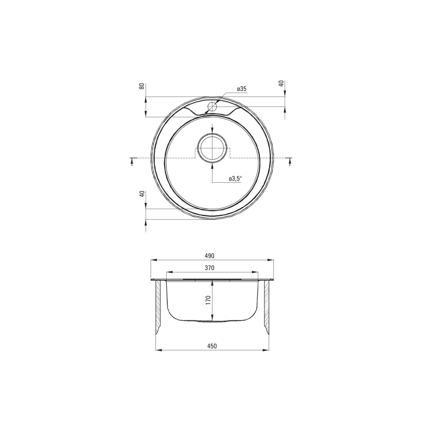 Deante ZHC_0813 - Keittiön pesuallas TWIST halkaisija 49 cm satiini