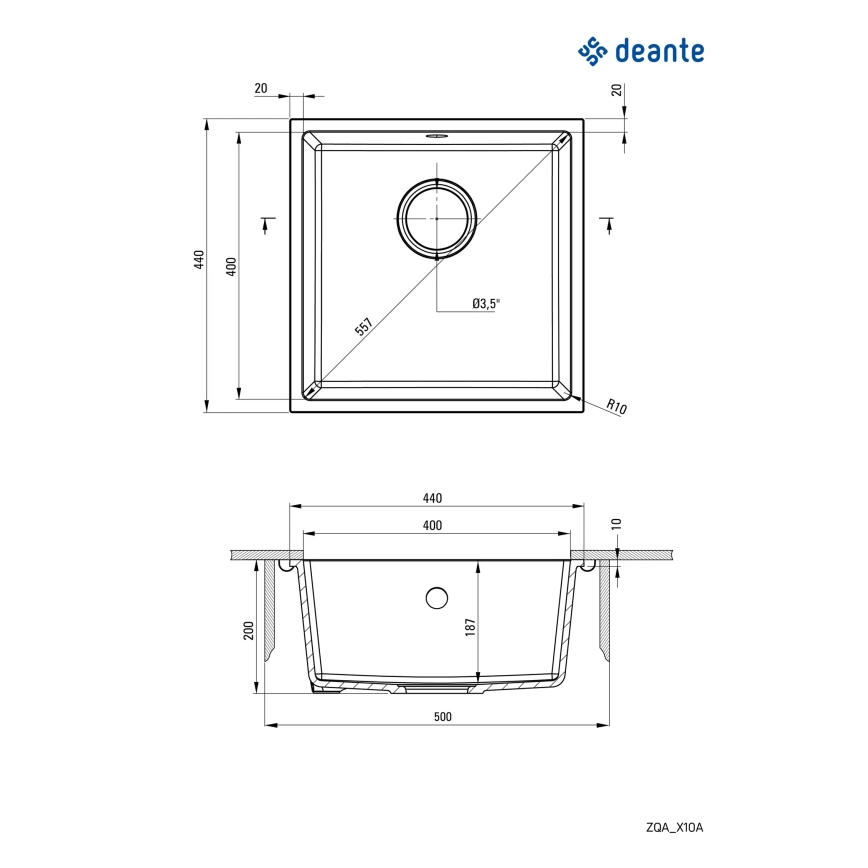 Deante ZQA_N10A - Keittiön pesuallas CORDA 44x44 cm graniitti/musta