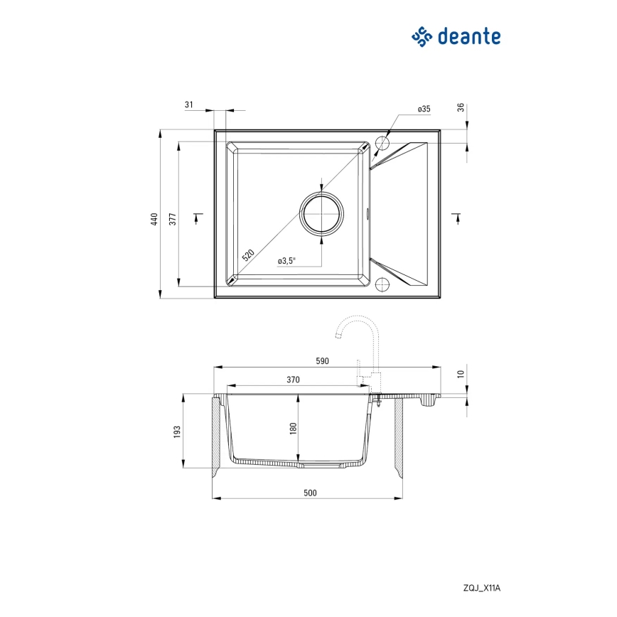 Deante ZQJ_G11A - Keittiön pesuallas EVORA 59x44 cm graniitti/metallinen grafiitti
