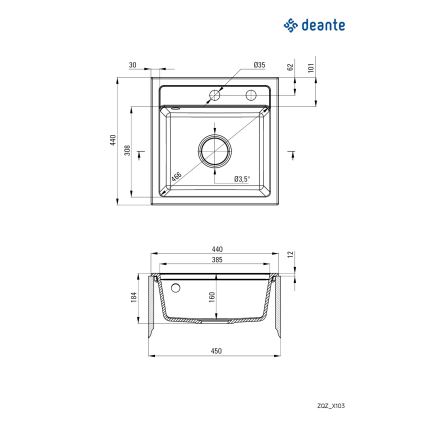 Deante ZQZ_S103 - Keittiöallas ZORBA 44x44 cm graniitti/metallinhohtainen harmaa