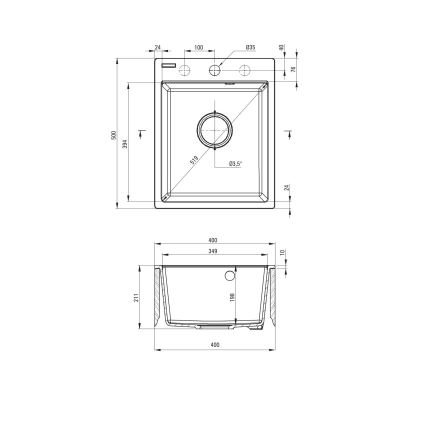 Deante ZRC_S103 - Keittiöallas CORIO 50x40 cm graniitti/metallinhohtainen harmaa