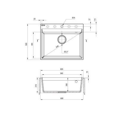 Deante ZRC_S10A - Keittiön pesuallas CORIO 50x60 cm graniitti/metallinharmaa