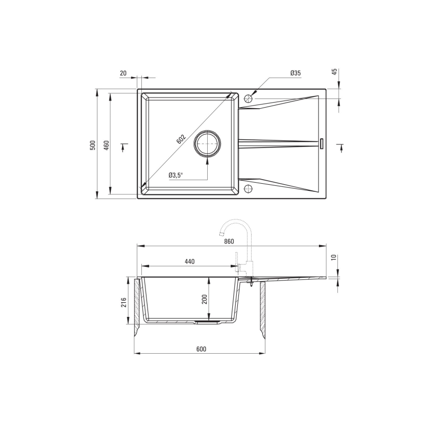 Deante ZRC_S11A - Keittiön pesuallas CORIO 50x86 cm graniitti/metallinharmaa