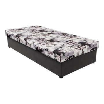 Divaanisänky jousitetulla patjalla ja säilytystilalla NOE 90x200 harmaa/musta