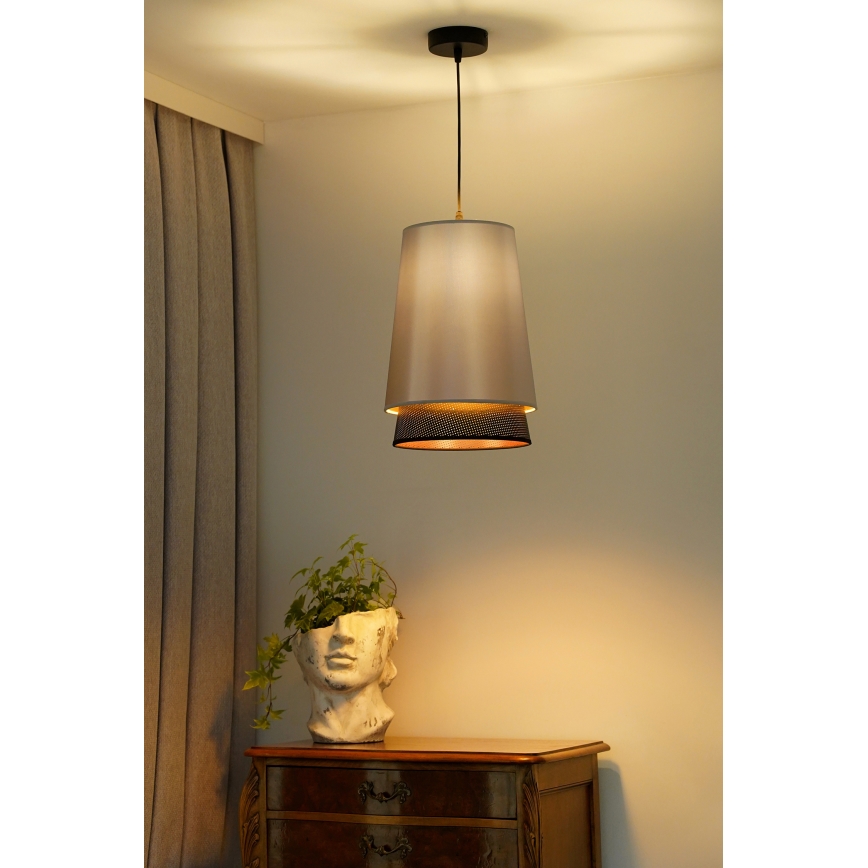 Duolla - Kattokruunu johdossa BELL SHINY 1xE27/15W/230V halkaisija 25 cm hopea/musta