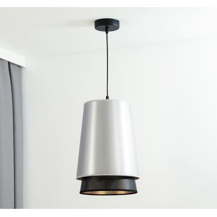 Duolla - Kattokruunu johdossa BELL SHINY 1xE27/15W/230V halkaisija 25 cm hopea/musta