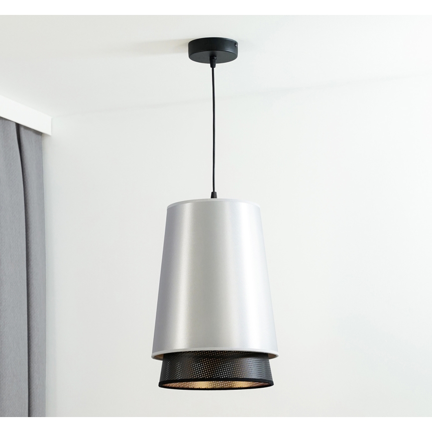Duolla - Kattokruunu johdossa BELL SHINY 1xE27/15W/230V halkaisija 25 cm hopea/musta