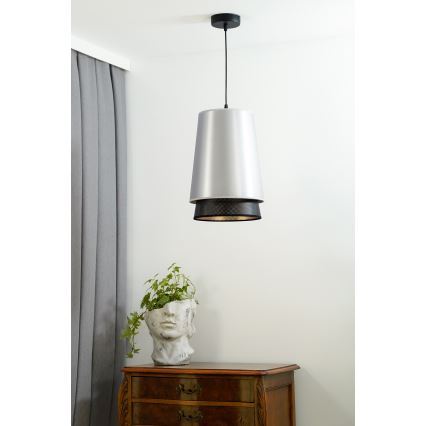 Duolla - Kattokruunu johdossa BELL SHINY 1xE27/15W/230V halkaisija 25 cm hopea/musta