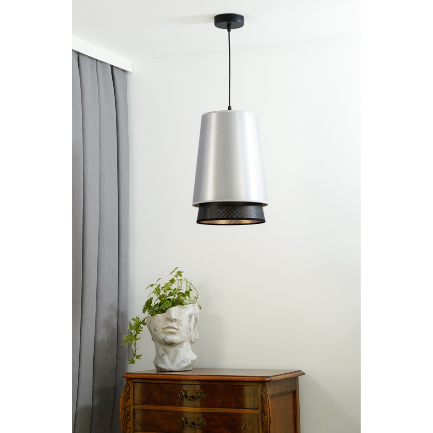 Duolla - Kattokruunu johdossa BELL SHINY 1xE27/15W/230V halkaisija 25 cm hopea/musta