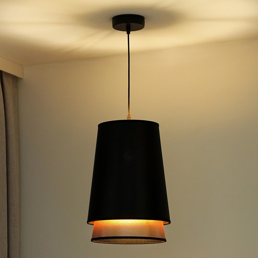 Duolla - Kattokruunu johdossa BELL SHINY 1xE27/15W/230V halkaisija 25 cm musta/kupari