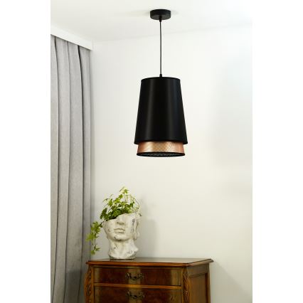 Duolla - Kattokruunu johdossa BELL SHINY 1xE27/15W/230V halkaisija 25 cm musta/kupari
