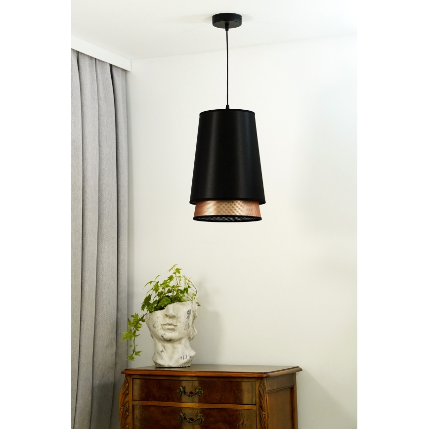 Duolla - Kattokruunu johdossa BELL SHINY 1xE27/15W/230V halkaisija 25 cm musta/kupari