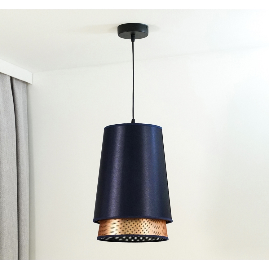 Duolla - Kattokruunu johdossa BELL SHINY 1xE27/15W/230V halkaisija 25 cm sininen/kupari