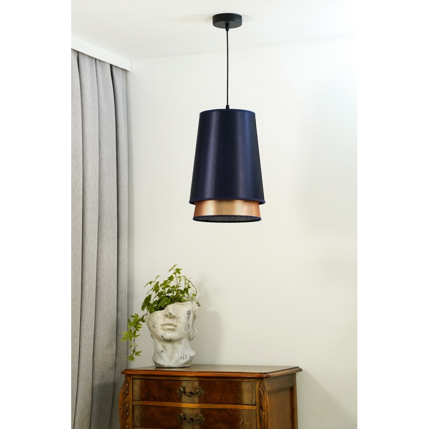Duolla - Kattokruunu johdossa BELL SHINY 1xE27/15W/230V halkaisija 25 cm sininen/kupari