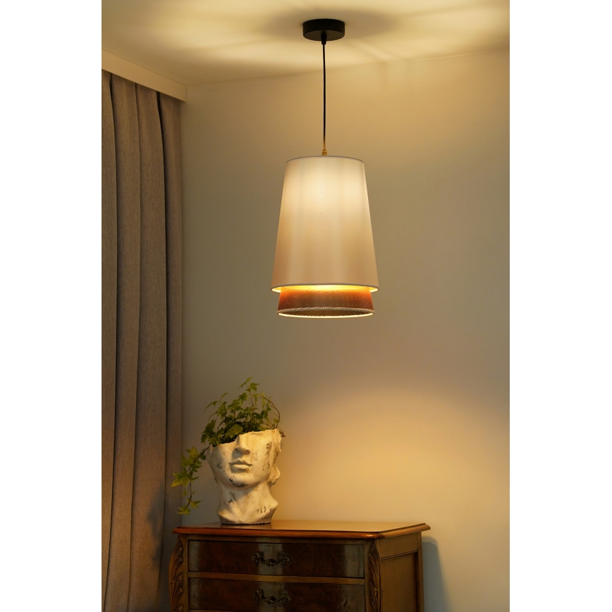 Duolla - Kattokruunu johdossa BELL SHINY 1xE27/15W/230V halkaisija 25 cm valkoinen/kupari