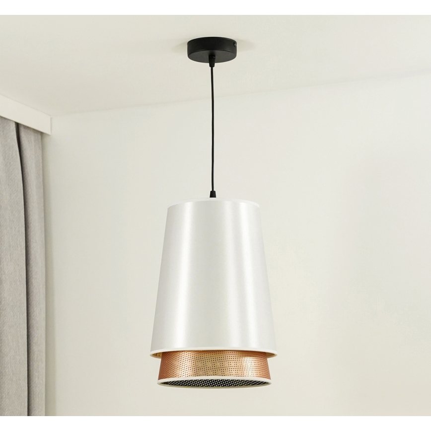 Duolla - Kattokruunu johdossa BELL SHINY 1xE27/15W/230V halkaisija 25 cm valkoinen/kupari