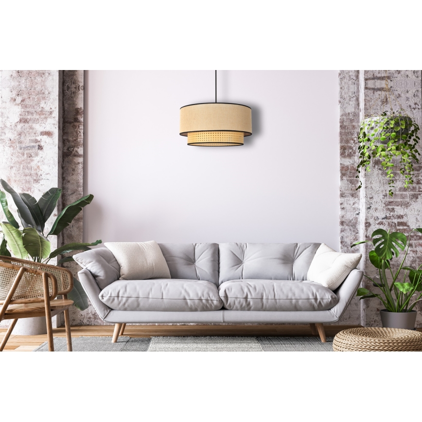 Duolla - Kattokruunu johdossa BOHO 1xE27/15W/230V halkaisija 45 cm beige/rottinki