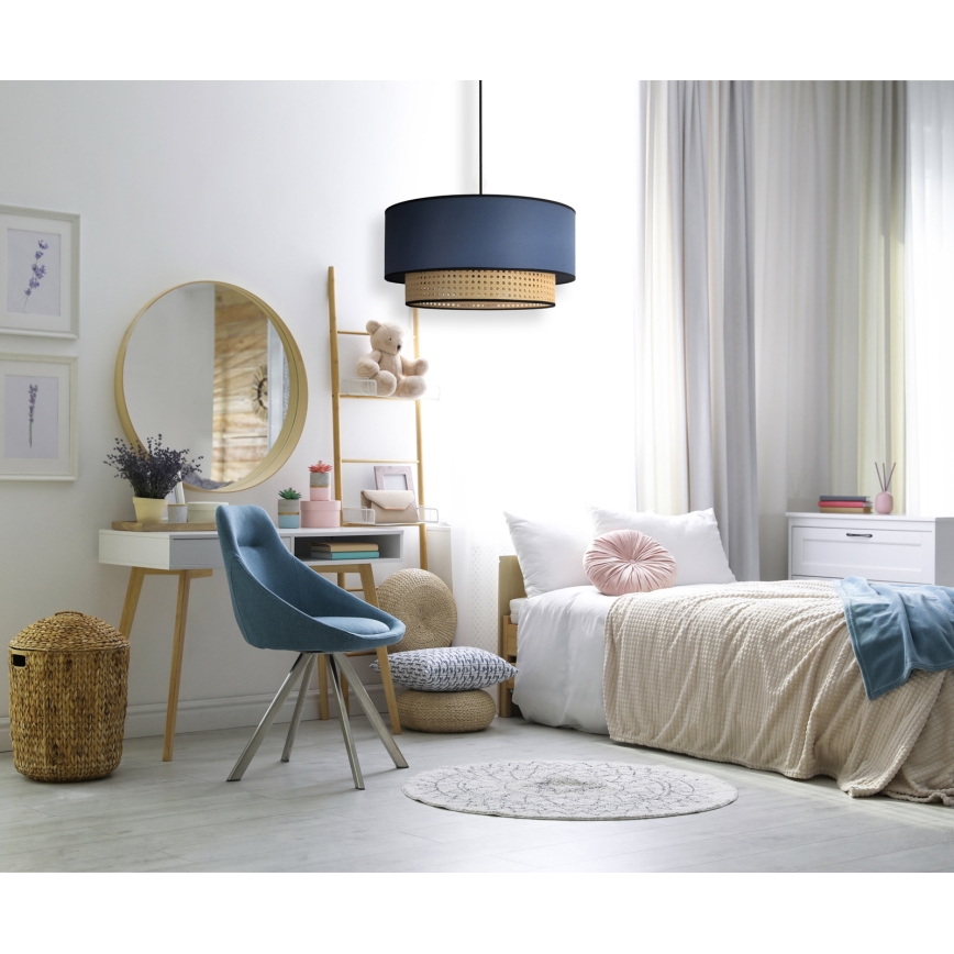Duolla - Kattokruunu johdossa BOHO 1xE27/15W/230V halkaisija 45 cm sininen/rottinki