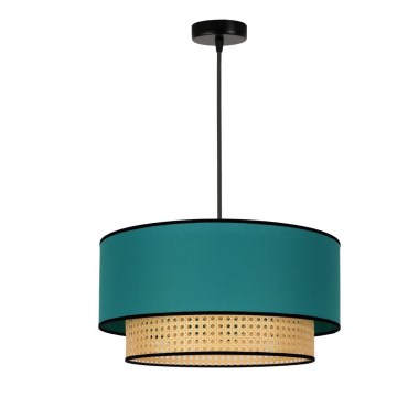 Duolla - Kattokruunu johdossa BOHO 1xE27/15W/230V halkaisija 45 cm turkoosi/rottinki