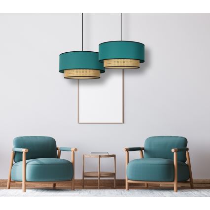 Duolla - Kattokruunu johdossa BOHO 1xE27/15W/230V halkaisija 45 cm turkoosi/rottinki