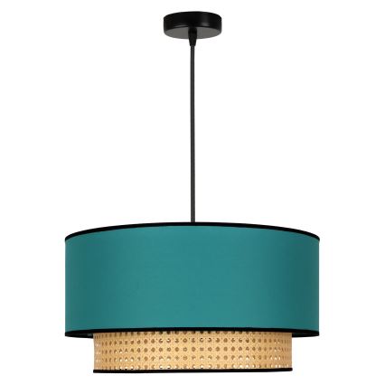 Duolla - Kattokruunu johdossa BOHO 1xE27/15W/230V halkaisija 45 cm turkoosi/rottinki