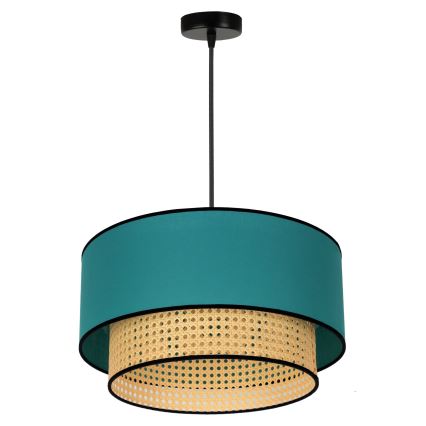 Duolla - Kattokruunu johdossa BOHO 1xE27/15W/230V halkaisija 45 cm turkoosi/rottinki