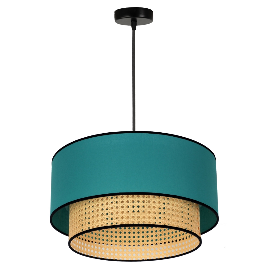Duolla - Kattokruunu johdossa BOHO 1xE27/15W/230V halkaisija 45 cm turkoosi/rottinki