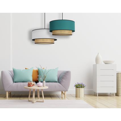 Duolla - Kattokruunu johdossa BOHO 1xE27/15W/230V halkaisija 45 cm turkoosi/rottinki