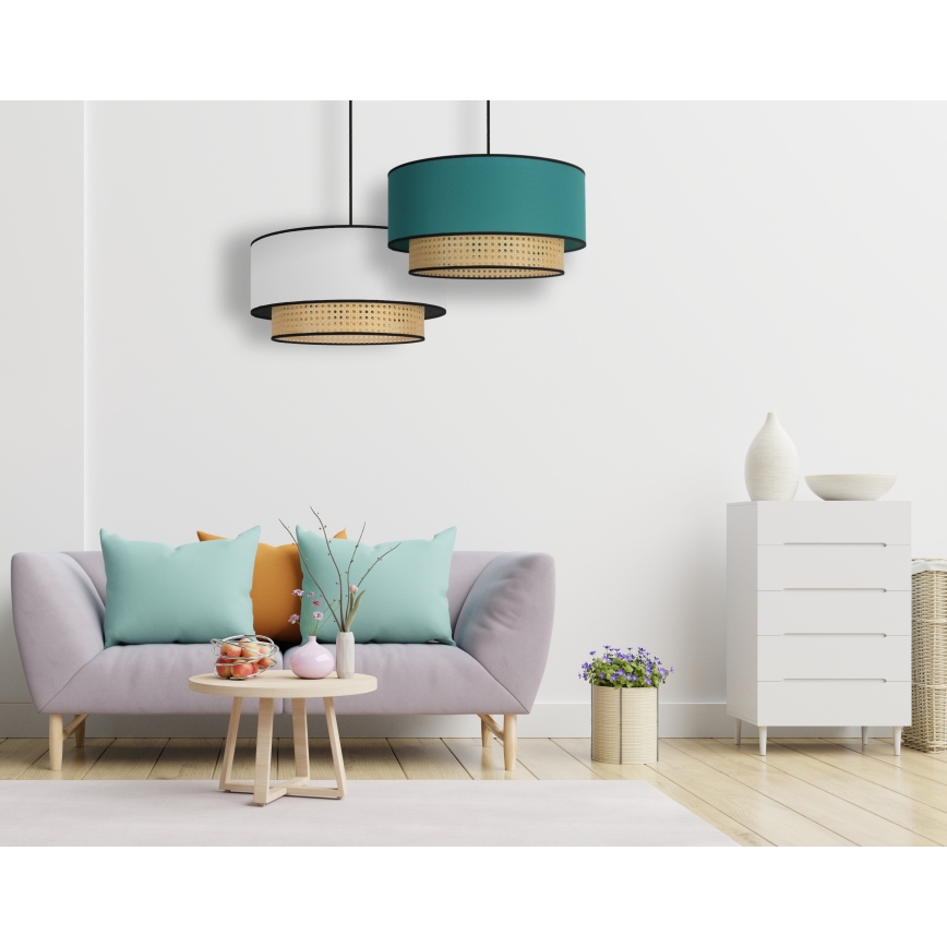 Duolla - Kattokruunu johdossa BOHO 1xE27/15W/230V halkaisija 45 cm turkoosi/rottinki
