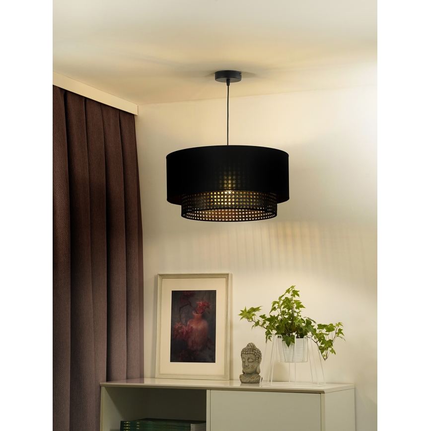 Duolla - Kattokruunu johdossa BOHO RATTAN 1xE27/15W/230V halkaisija 45 cm musta