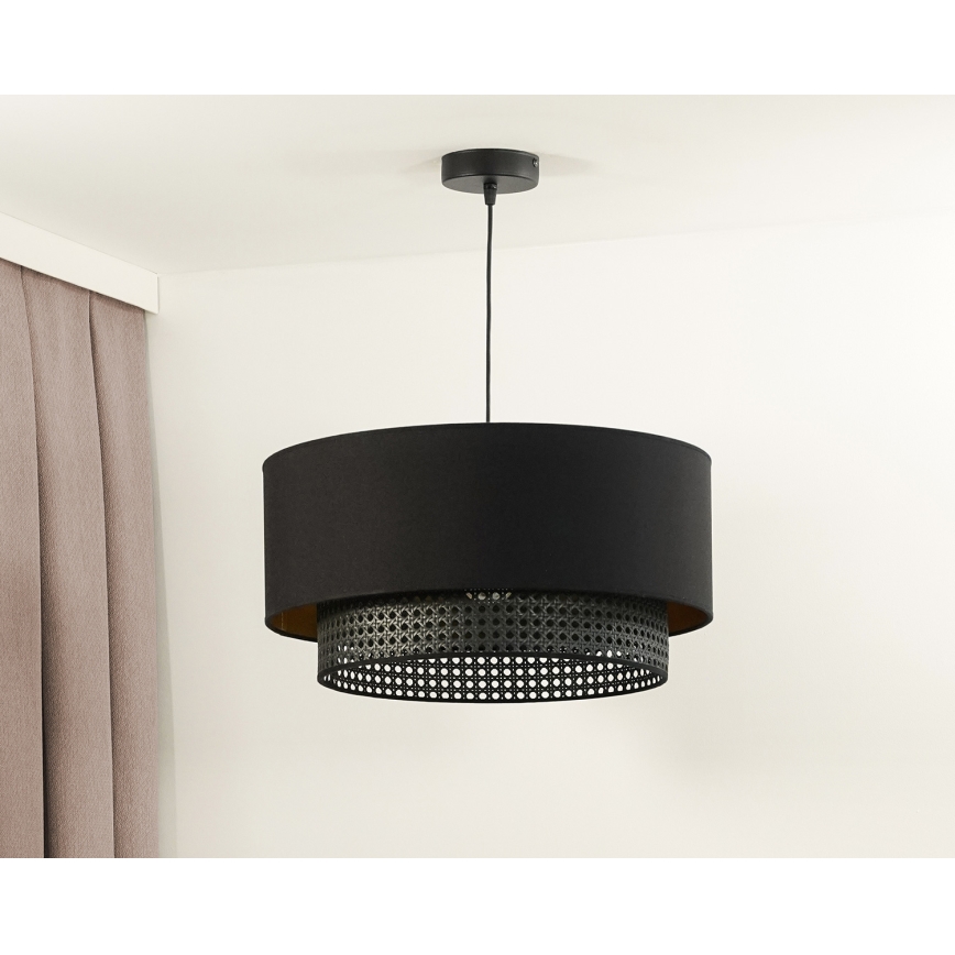 Duolla - Kattokruunu johdossa BOHO RATTAN 1xE27/15W/230V halkaisija 45 cm musta