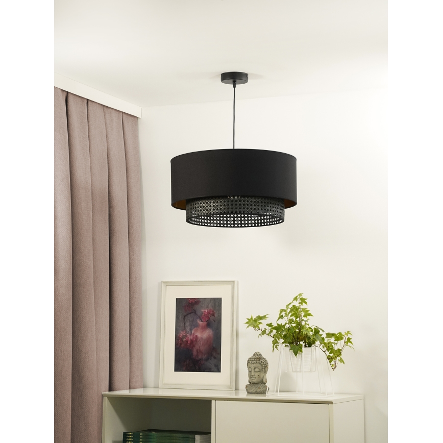 Duolla - Kattokruunu johdossa BOHO RATTAN 1xE27/15W/230V halkaisija 45 cm musta