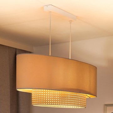 Duolla - Kattokruunu johdossa DOUBLE OVAL RATTAN 2xE27/15W/230V kerma/rottinki
