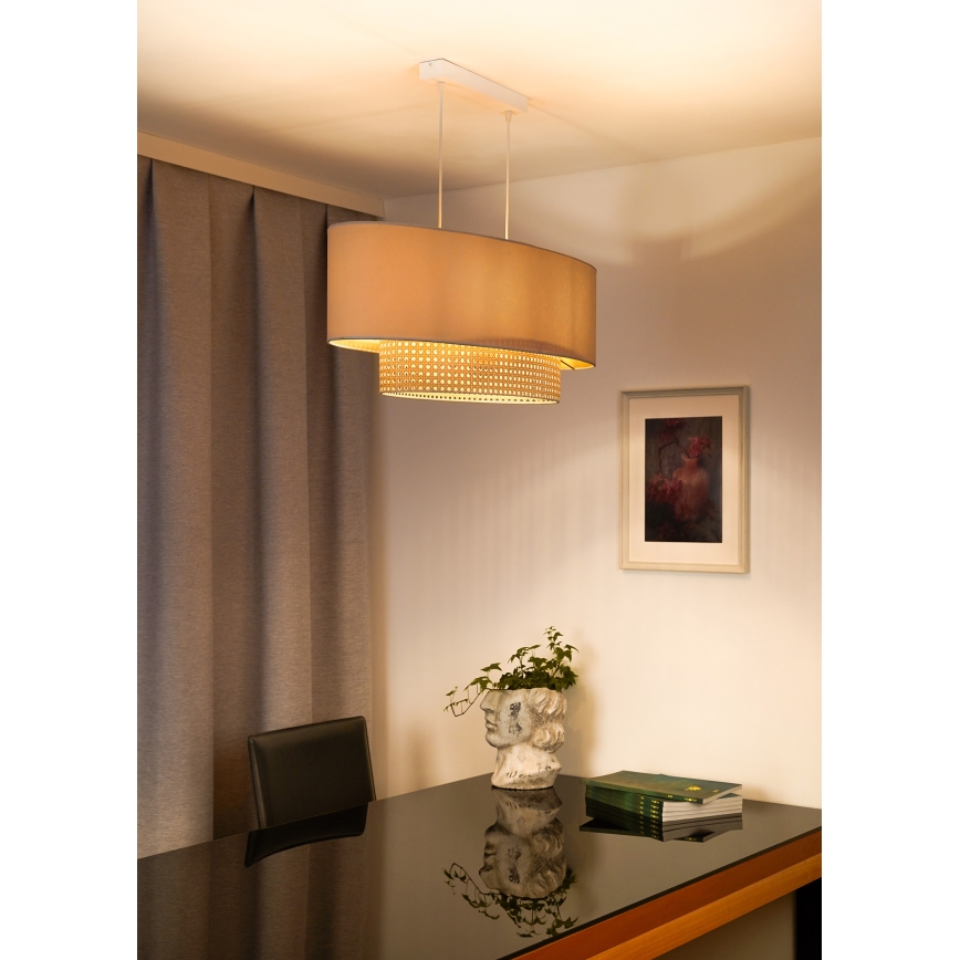 Duolla - Kattokruunu johdossa DOUBLE OVAL RATTAN 2xE27/15W/230V kerma/rottinki