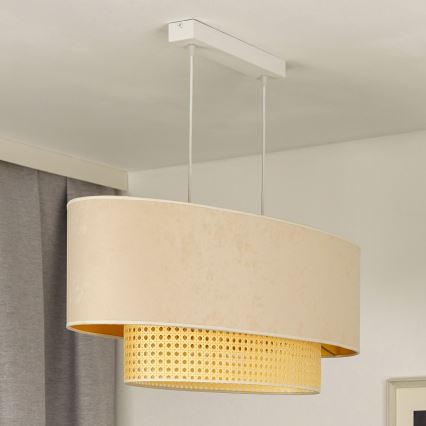Duolla - Kattokruunu johdossa DOUBLE OVAL RATTAN 2xE27/15W/230V kerma/rottinki