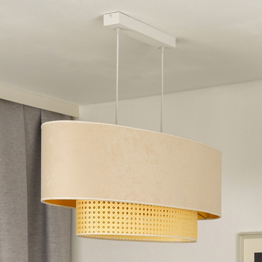 Duolla - Kattokruunu johdossa DOUBLE OVAL RATTAN 2xE27/15W/230V kerma/rottinki