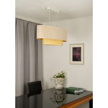 Duolla - Kattokruunu johdossa DOUBLE OVAL RATTAN 2xE27/15W/230V kerma/rottinki
