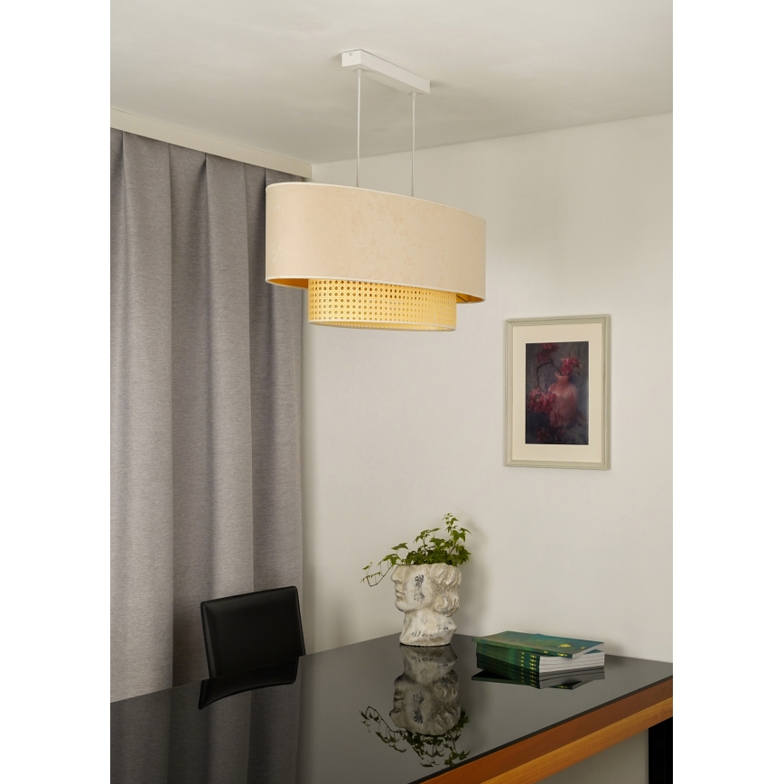 Duolla - Kattokruunu johdossa DOUBLE OVAL RATTAN 2xE27/15W/230V kerma/rottinki