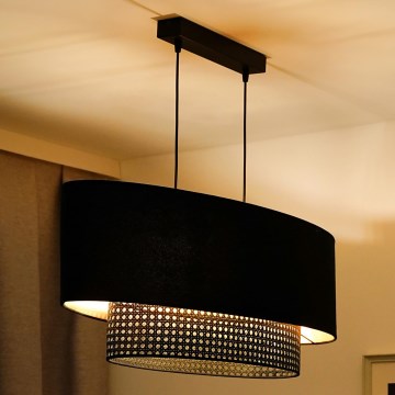 Duolla - Kattokruunu johdossa DOUBLE OVAL RATTAN 2xE27/15W/230V musta/rottinki