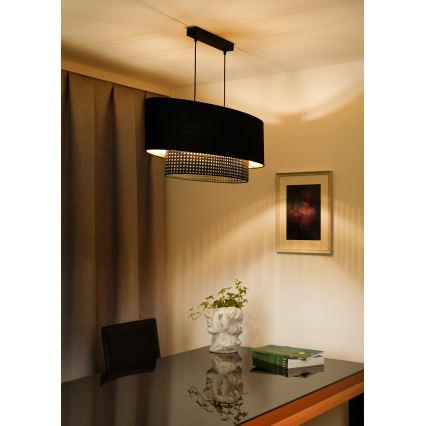 Duolla - Kattokruunu johdossa DOUBLE OVAL RATTAN 2xE27/15W/230V musta/rottinki