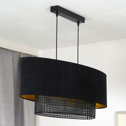 Duolla - Kattokruunu johdossa DOUBLE OVAL RATTAN 2xE27/15W/230V musta/rottinki