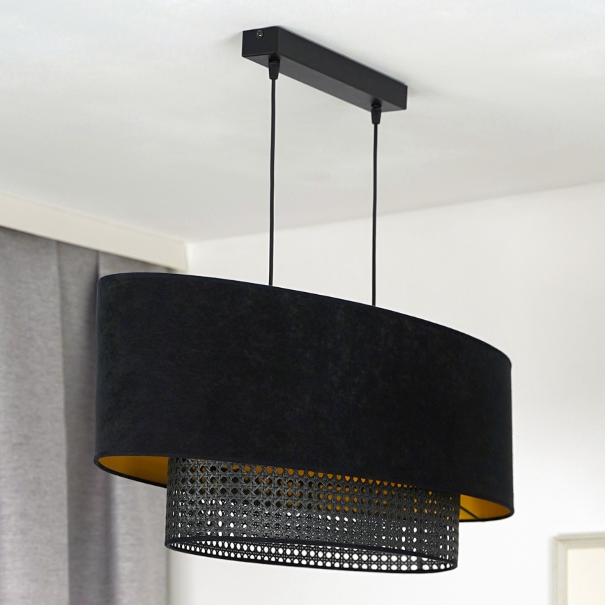 Duolla - Kattokruunu johdossa DOUBLE OVAL RATTAN 2xE27/15W/230V musta/rottinki