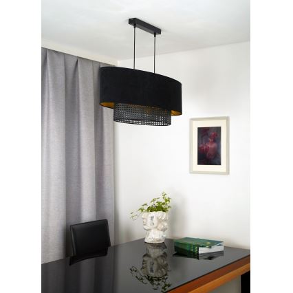 Duolla - Kattokruunu johdossa DOUBLE OVAL RATTAN 2xE27/15W/230V musta/rottinki