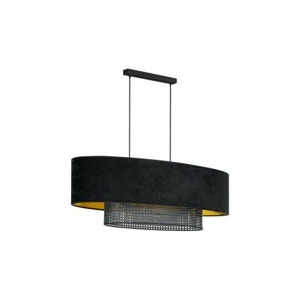 Duolla - Kattokruunu johdossa DOUBLE OVAL RATTAN 2xE27/15W/230V musta/rottinki